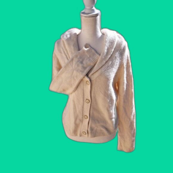 Ann Taylor Size L button up V Neck super Soft Angola Rabbit & Lamb Wool Sweater - Picture 2 of 9